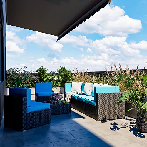 Pamapic 7 Pieces Patio Furniture,Outdoor Rattan Sectional Sofa Conversation Set With Tea Table And Washable Cushions, Blue #TOP2