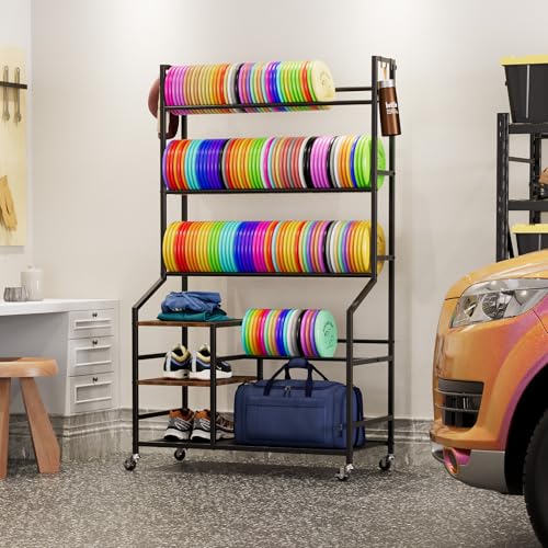 Image of Portin Disc Golf Storage Rack with Wheels, 5 Tier Disc Station Organizer