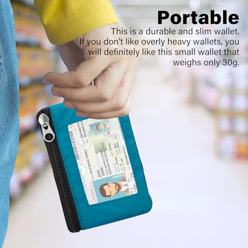 Image of Minimalist RFID Wallet with Lanyard, Multi-Functional ID Case with 2 Zipper Pockets and Key Chain for Men and Women, Tactical Badge Pouch Cards Holder, Coin Purse for Travel Sports - Blue
