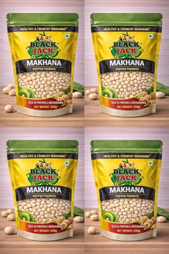 Image of BlackJack Makhana, Puffed Foxnuts,1 Kg, Gluten-Free, Healthy Snack, Vegan, Keto-Friendly, Prasadam Makhana,Fit for Fasting,Medium Small Size Mix, Pack of 4 x 250g