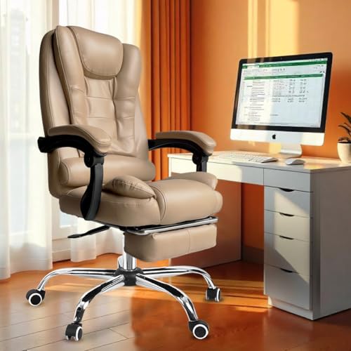 Image of Kepler Brooks Italia Premium Leatherette Office Chair for Work | 3-Years Warranty | Boss Chair for Office, Ergonomic Executive Chair, Cushioned Arms & Seat, Leg Rest,Heavy Duty Metal Base (Almond)