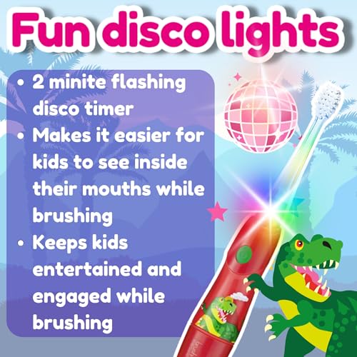 Brush-Baby - Dinosaur KidzSonic Kids Electric Toothbrush, 3+ Years - DeepClean Bristles, Suction Base - Fun Design with Flashing Disco Lights - 2 x Replacement Heads & 1 x AAA Battery - Image 5