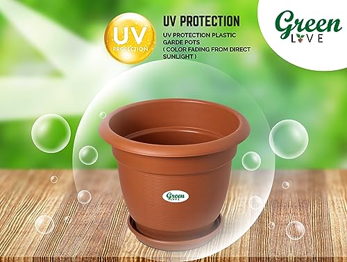 Green Live 12" Inch Round Shape Planter Pot With Tray | Flower Plant Pots for Home Balcony | Gamla Plant Pots Suitable For Terrace, Garden Etc | Indoor & Outdoor Home Gardening Plant Container Pot (Pack Of 4).