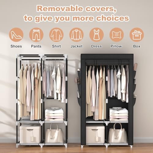 VTRIN Portable Closet Wardrobe Closet for Hanging Clothes with 4 Storage Shelves, 2 Hanging Rods and 6 Pockets, Stable and Easy Assembly Clothes Rack with Cover Free Standing Closet for Bedroom, Black - Image 6