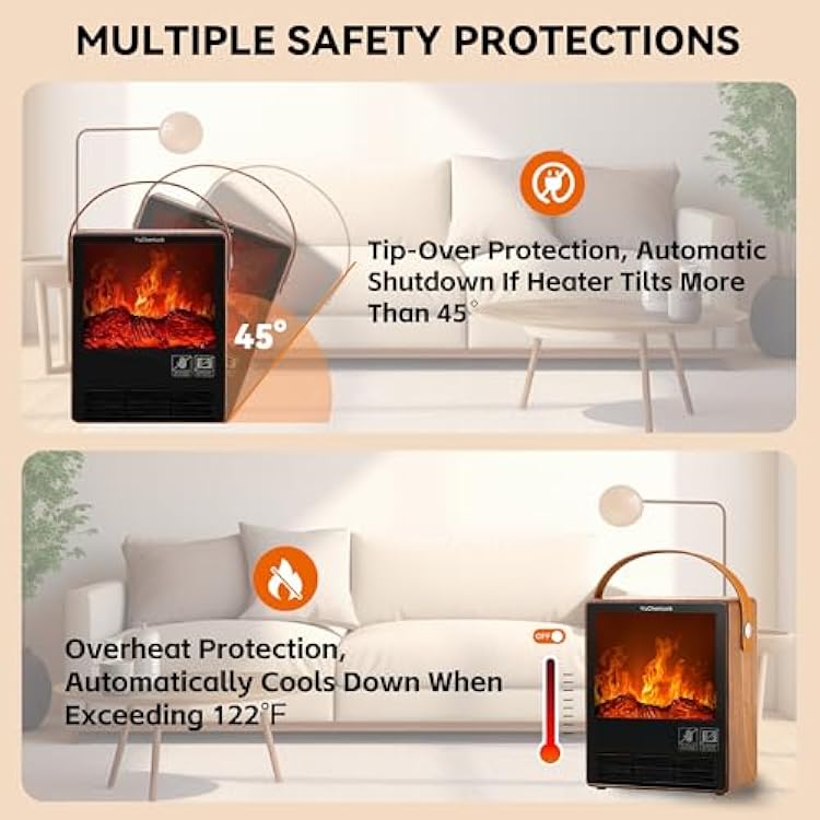 Portable Electric Fireplace Heater for Indoor Use,Fake Fireplace Space Heaters 1500W High Power,Small Fireplace with Realistic 3D Flame Effect,Mini Heater with Overheat and Tilt Protection