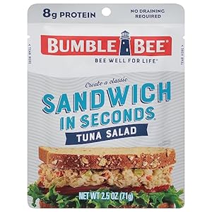 Bumble Bee Sandwich in Seconds Tuna Salad, 2.5 oz Pouches (Pack of 12) – Ready to Eat – Wild Caught Tuna Pouch – 8g Protein per Serving – Gluten Free