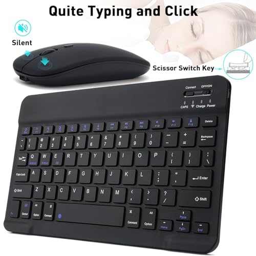 Image of Rechargeable Bluetooth Keyboard & Mouse Combo, 3 DPI Upto 1200 DPI, 78 Keys Anti Slip Back, Ultra Thin Design for Tablet, Laptop, Mobile, 10m Working Distance, Scissor Footed (Black)