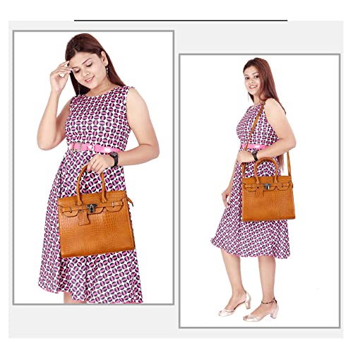 Image of RICHSIGN LEATHER ACCESSORIES Full-Grain Natural Cro Leather Top-Handle satchel Tote Handbags & Shoulder Sling Bags For Women Office Branded Stylish Size- L-12 X H-10 x W- 5 Inch