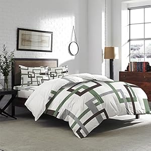 Black Green Geometric 4 Piece Duvet Cover Bedding Set Full Size, Mid Century Modern Abstract Geometry Luxury Soft…