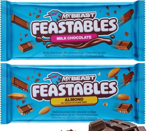 Feastables Mr Beast Milk Chocolate | Treats for Kids | Small Gifts Presents | 2 × 60g Milk Chocolate & Milk Almond