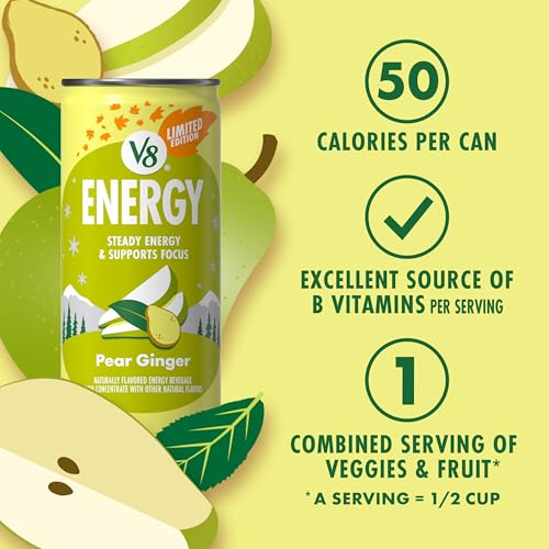 Image of V8 Energy Pear Ginger Energy Drink, 8 fl oz Can (6 Pack)