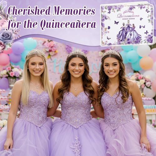 Image of MotiMind Quinceanera Guest Book with Pen 11 x 8 Inch Libro De Firmas Para 15 Anos Quinceanera Leather Hardcover Signature Book Guest Sign in for 15th Party Favors Decoration(Purple,Princess)