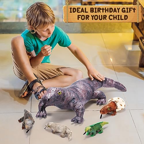 Zomiboo 5 Pieces Komodo Dragon Plush Toy Set 26 Inch Monitor Lizard Stuffed Animal with 4 Plush Baby Lizards, Stuffed Komodo Dragon Plush Giant Lizard for Boy Girl Birthday Gift Pet Party Favor