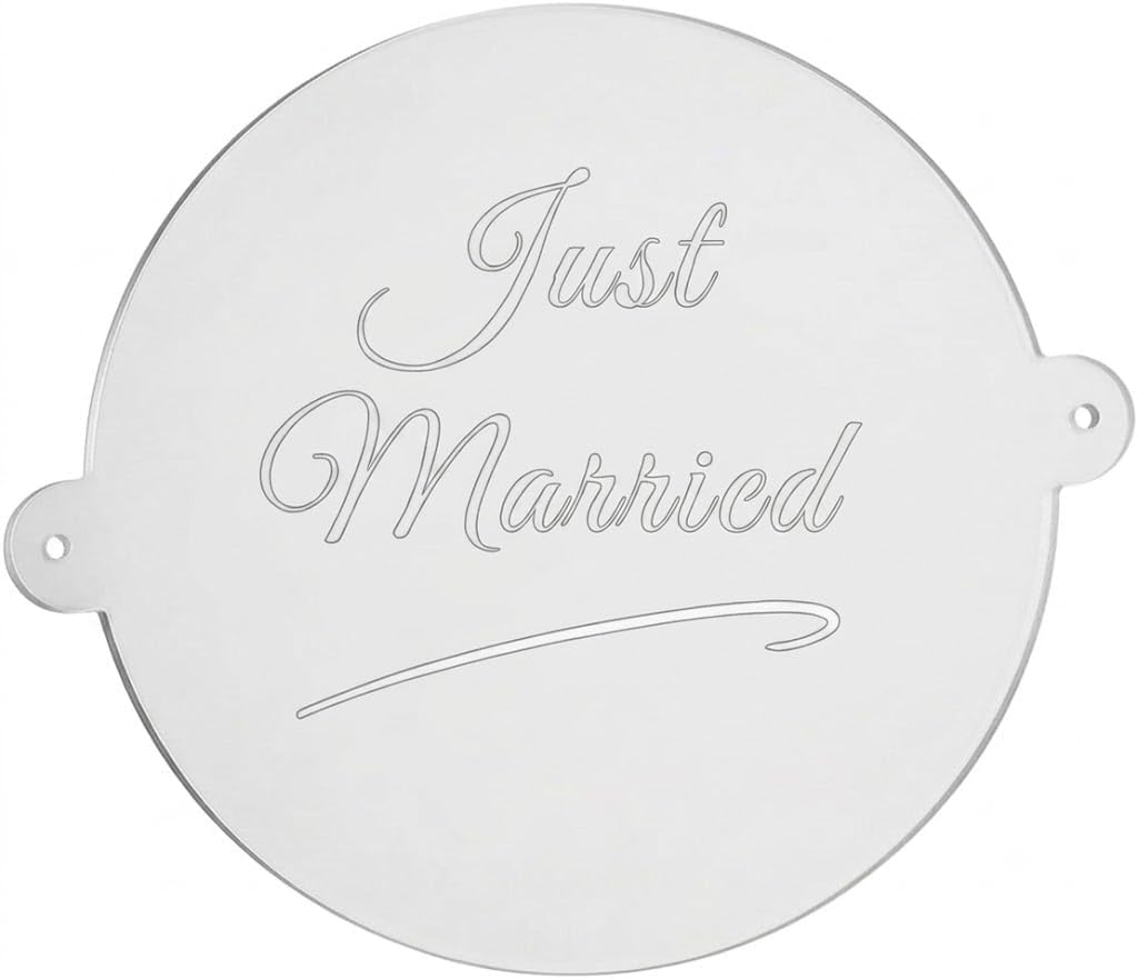 Acrylic Tiramisu Stencil and Cocoa Powder Shaker Mat,Reusable Dessert Cake Decorating Template with Handles,8 Inch Round Coffee Stencil Guides for Birthday, Anniversary, Wedding (1, Just Married)