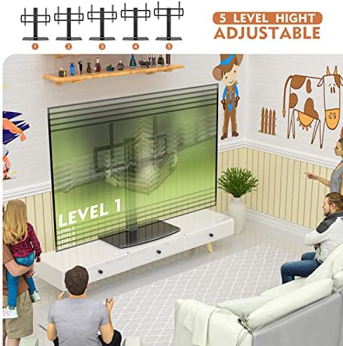 Universal TV Stand/ Base Tabletop TV Stand with Wall Mount for 40 to 86 inch 5 Level Height Adjustable, Heavy Duty Tempered Glass Base, Holds up to 66kgs Screens, HT03B-003P