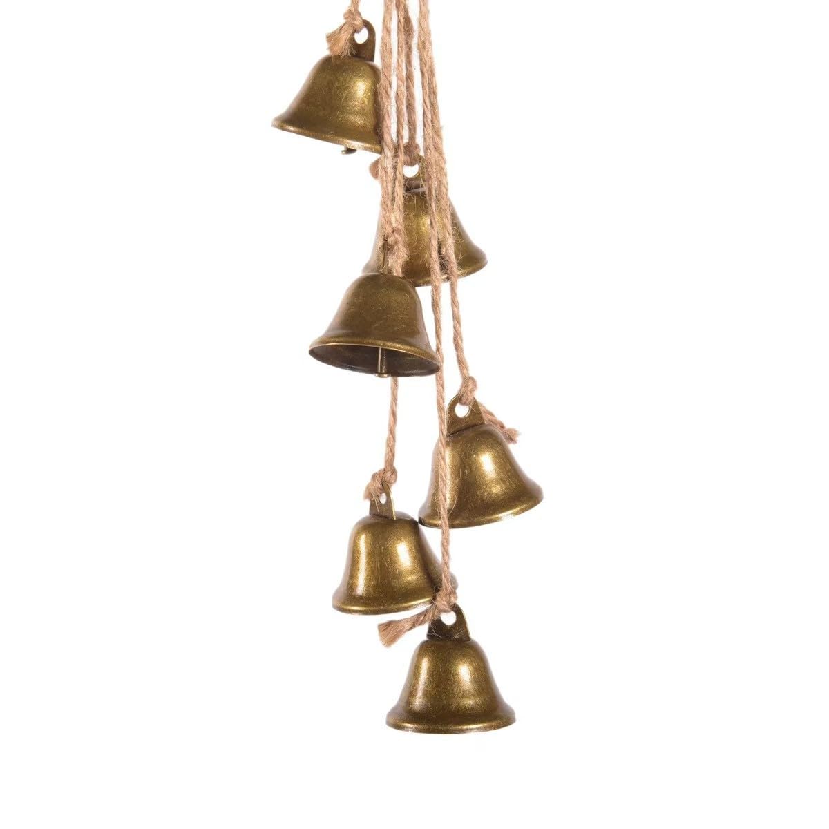 Harmony Farmhouse Bells - Set of 6 Rustic Shabby Chic Gold Christmas Bells for Door Garden Home Tree Decoration