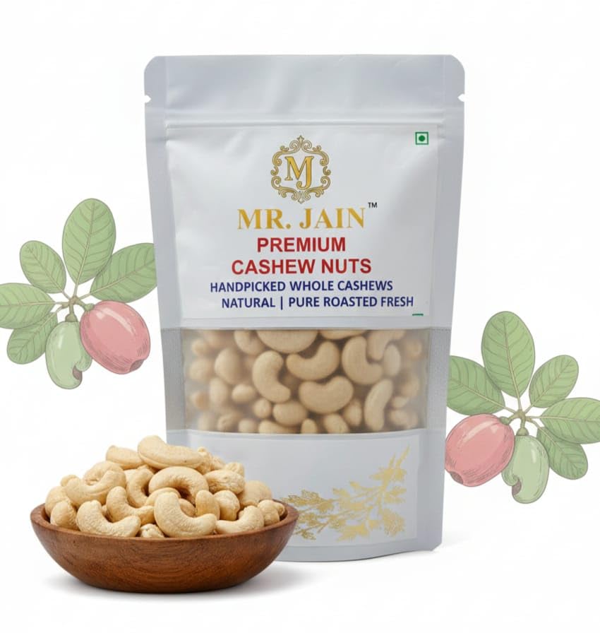 Mr. Jain Premium Cashew Nuts, Handpicked Whole Cashews, Natural Pure Roasted Fresh, Crunchy Taste (500)