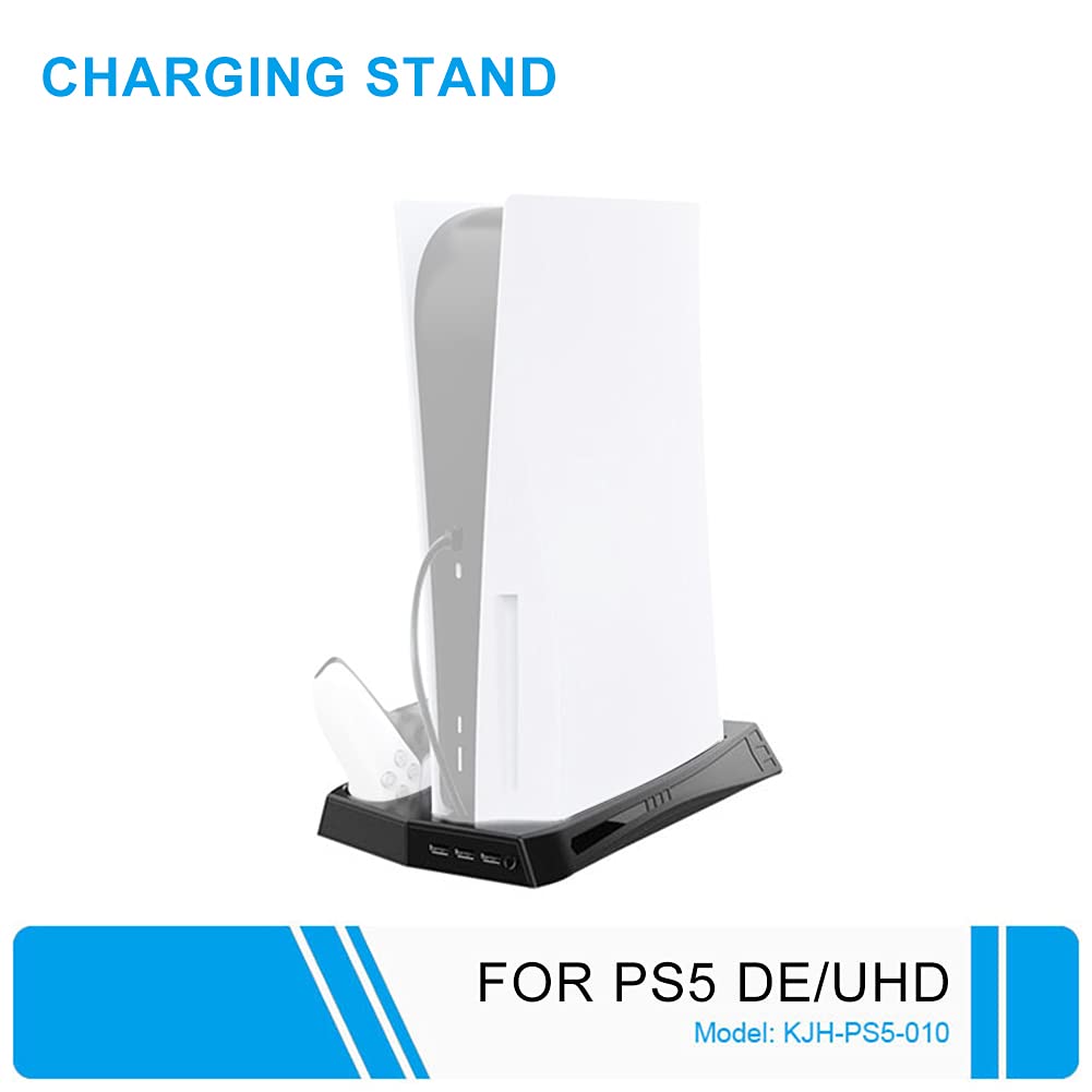 Denpetec Pionowy stojak ładujący do PS5, stacja ładująca do kontrolera PS5, pionowy stojak chłodzący kompatybilny z konsolą PS5