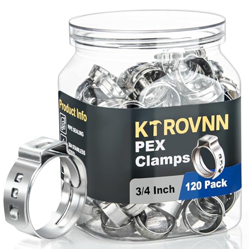 KTROVNN 120 Pack 3/4 Inch PEX Cinch Clamps Rings Heavy Duty 304 Stainless Steel Pex Crimp Rings Thickened Single Ear Hose Clamps for PEX Tubing Pipe Fitting Connections