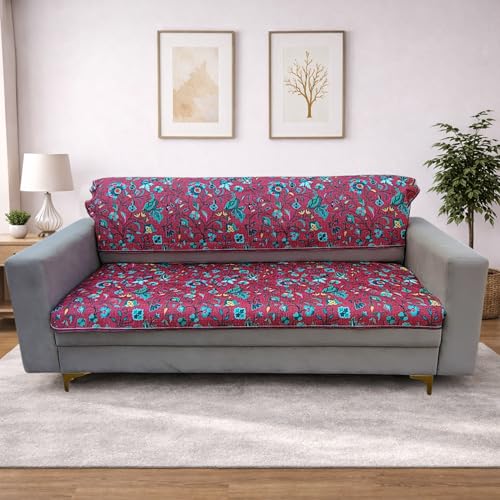 Image of Homerz Premium 6 (3+2+1) Seater Velvet Sofa Panel Cover with Digital Prints | Anti-Slip Backing (Lalbagh, 6 (3+2+1) Seater with Back)