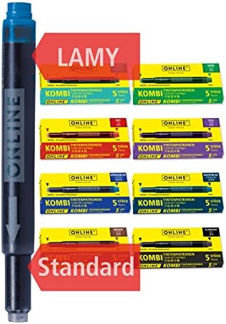 Online double-sided pen ink cartridges, universal pen refills, compatible with all common fountain pens, even Lamy pens - 5 spare cartridges - colour green, 17144/12