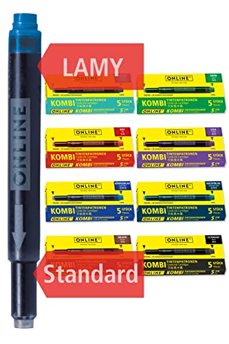 ONLINE 40 x Compatible Lamy Ink cartridges, Colourful, Universal cartridges, for All Standard Fountain pens, Replacement cartridges, Value Pack of Coloured Writing Ink