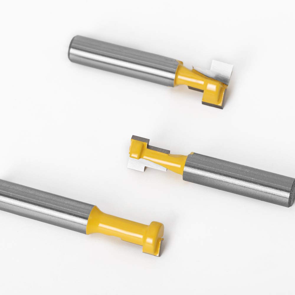 8mm gambo T-Slot carburo di cemento con lavorazione del legno Cutter Router Cnc Bit, 3Pz T-Slot Track Fresa Legno Fresatrice Verticale Giallo