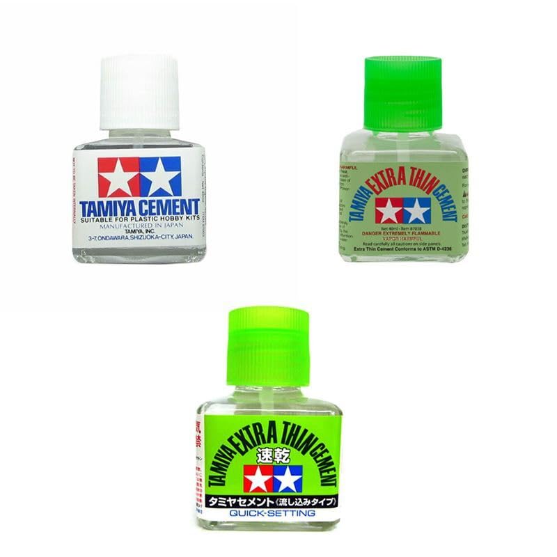 Tamiya Liquid Cement Thin & Extra Thin Adhesive for Plastic Hobby Kits 40ml (87003, 87038, 87182) - 3 Pack
