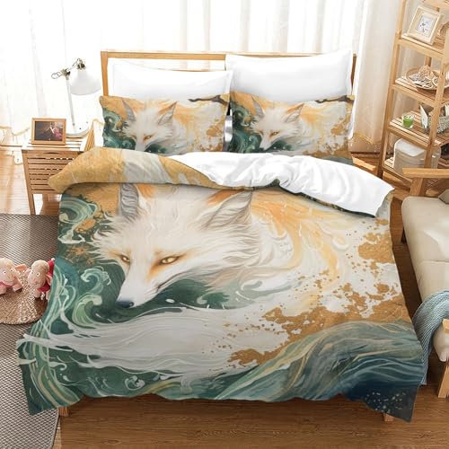 Impreso En 3D Zorro de la Selva Juego De Ropa De Cama con Cierre De Cremallera Funda De Almohada Funda De Edredón Microfibra Double（200x200cm）