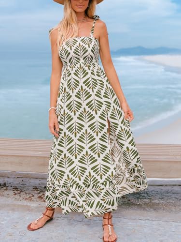 Image of CUPSHE Women Paisley Smocked Tie Strap Slit Ruffled Maxi Dress