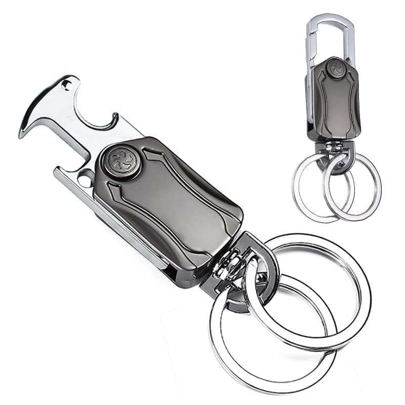 Multifunction Keychain 4 IN 1 Heavy Duty Dual Ring Metal Keychain with Cutter, Bottle Opener, Mobile Phone Holder, 360° Rotate Spinner - Outdoor Carabiner Portable Car Key Chain-image-35