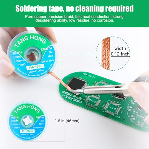 Image of Solder Wick Braid 10Ft Length Desoldering Wick Braid Remover Tool Solder Sucker 1 Piece No-Clean soldering Wick Wire Roll and Disassemble Electrical Components