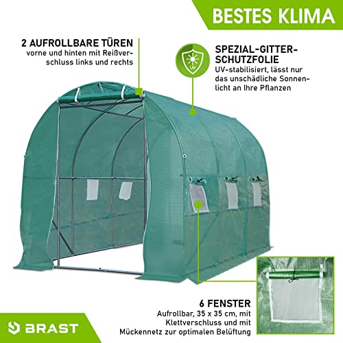 BRAST® Gewächshaus Foliengewächshaus mit Stahlfundament 4 Größen 2x3m 3x4m 3x6m 3x8m Erdanker Gitternetzfolie 175g/m² schwere Qualität 200x300cm – Bild 5