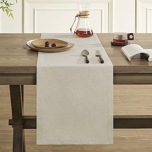 Image of ZeeMart Basic Linen Style Table Runner, 14 x 36 Inch Raw Linen, Rustic Farmhouse Light Beige Table Runners 36 Inches Long, Everyday Polyester Table Runner - Machine Washable & Easy Care