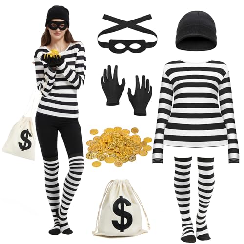 Nelyeqwo 7 Pieces Halloween Women Robber Costume Set, Women Burglar
