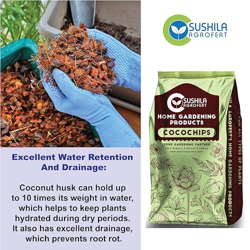 Image of Sushila Agrofert Coconut Husk 5Kg Natural Low EC Coco Chips Soil Enhancer for Gardening Potting Mix Orchid Houseplant Root Aeration Moisture Retention for All Types of Plants