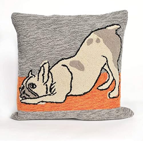 Liora Manne FRONTPORCH Indoor/Outdoor Handmade Pillow - Contemporary Graphic Casual Animal Accent (Yoga Dogs Heather) (18" x 18")