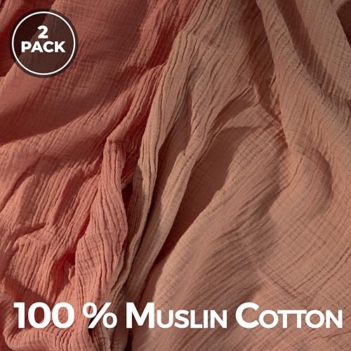 Image of Dreamology Muslin Swaddle Blankets,Receiving Blankets for Baby Girl,Boy,2 Pack,100% Cotton Blanket,Soft & Breathable Muslin Blanket,Muslin Baby Blanket for Newborn,44 x 44 Swaddle Blanket | Rose,Pink