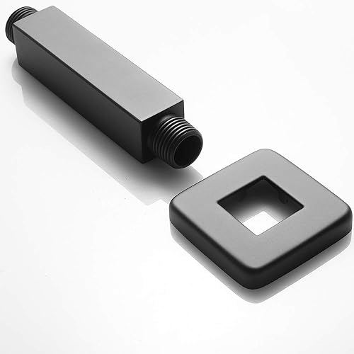 Miniatura 2 de Brazo de ducha negro mate con brida, cuadrado, tubo de extensión montado en el techo de acero inoxidable para cabezal de ducha de lluvia, 4 pulgadas