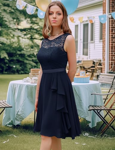 Image of BeryLove Womens Boat Neck A Line Sleeveless Lace Formal Homecoming Dress