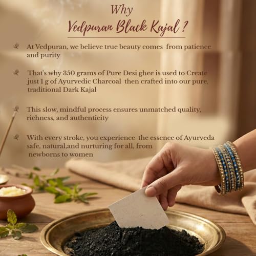 Image of Ayurvedic Black Kajal | 100% Natural Organic Surma Safe for Newborn & Sensitive Eyes | Smudge Proof Waterproof Herbal Eye Care for Men & Women with Eyelash Nourishment - 05g