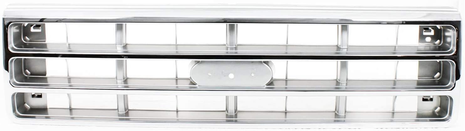 Garage-Pro Grille Assembly for Ford F-150 F-250 F-350 Bronco 1989-1991 Chrome with Silver Fits Custom XL& XLT Lariat Replaces# E7TZ8200B