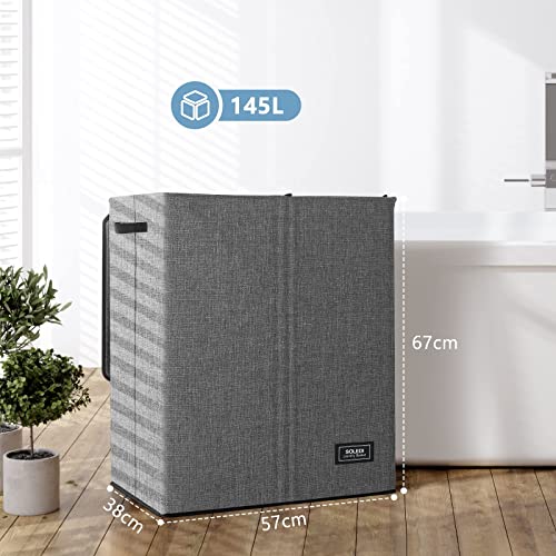 SOLEDI 145L Laundry Basket with Lid 2 Section, Washing Basket with 2 Removable Bags, Large Storage Baskets Laundry Hamper - Image 3