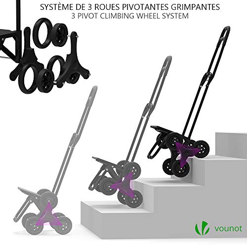 VOUNOT® Einkaufstrolley Treppensteiger, Trolly Einkaufswagen Klappbar, Hackenporsche mit 3 Räder, Wasserdichter, 32L Schwarz (Oxford) 94 x 37 x 34 cm