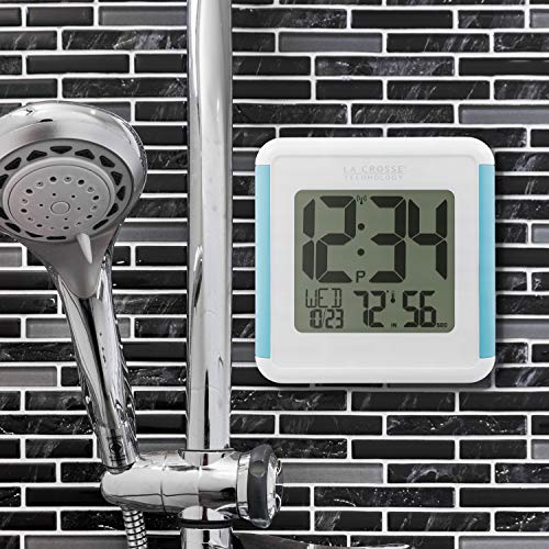 La Crosse Technology 515-1912-Int Splash-Proof Shower Cube Atomic Clock With Temperature & Humidity, 4.92" L X 1.36" W X 5.12" H, White #TOP1