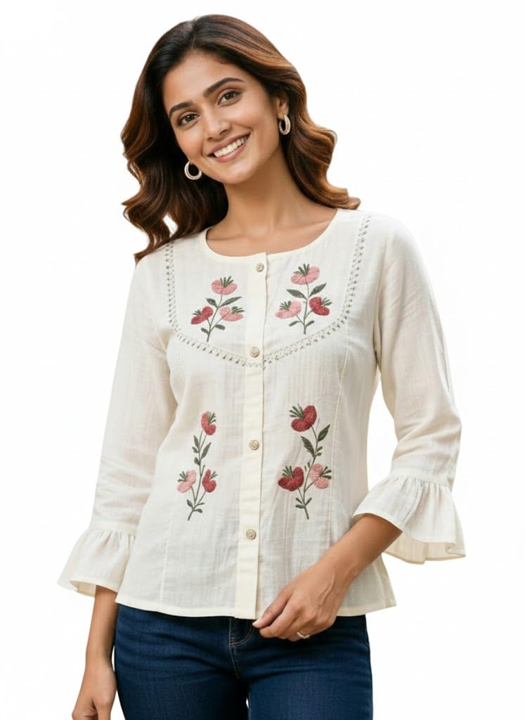 hitarth fashion Women’s Khadi Cotton Regular Tunic | Mandarin Collar Kurti Style Top | Solid Regular Fit Casual & Office Wear | 3/4 Sleeves Ethnic Western Fusion Tunic | Breathable Handloom Fabric-picture-51