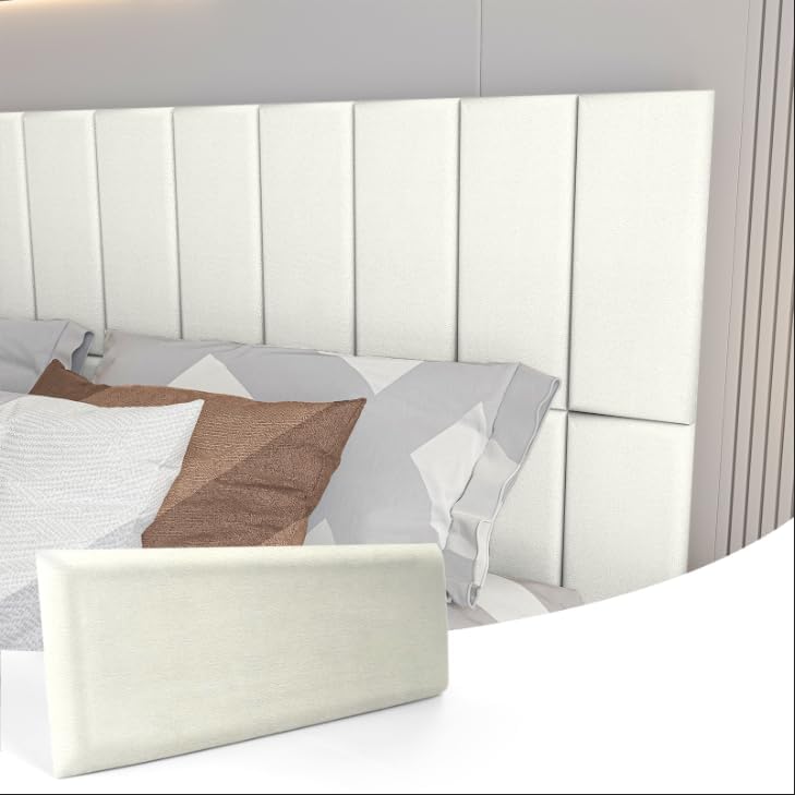 art3d peel and stick headboard for twin, full and queen in velvet pearl, pack of 6 panels sized 9.84" x 23.62", soundproof wall panels 3d, upholstered wall panel