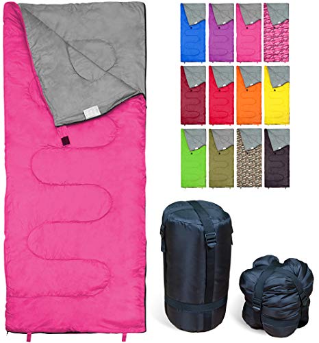 REVALCAMP Lightweight Pink Sleeping Bag Indoor & Outdoor use. Great for Kids, Youth