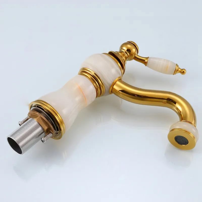 Grifo retro de mármol blanco pequeño – grifo de baño – latón pulido con piezas de mármol