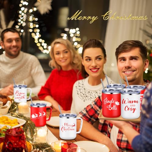 Umigy 12 Pcs Christmas Coffee Mug Employee Appreciation Gift Bulk Christmas 17oz Tumbler with Handle Vacuum Stainless Steel Insulated Xmas Cup for Coworker Nurse Teacher(Red,White,Cute Style) - Image 6